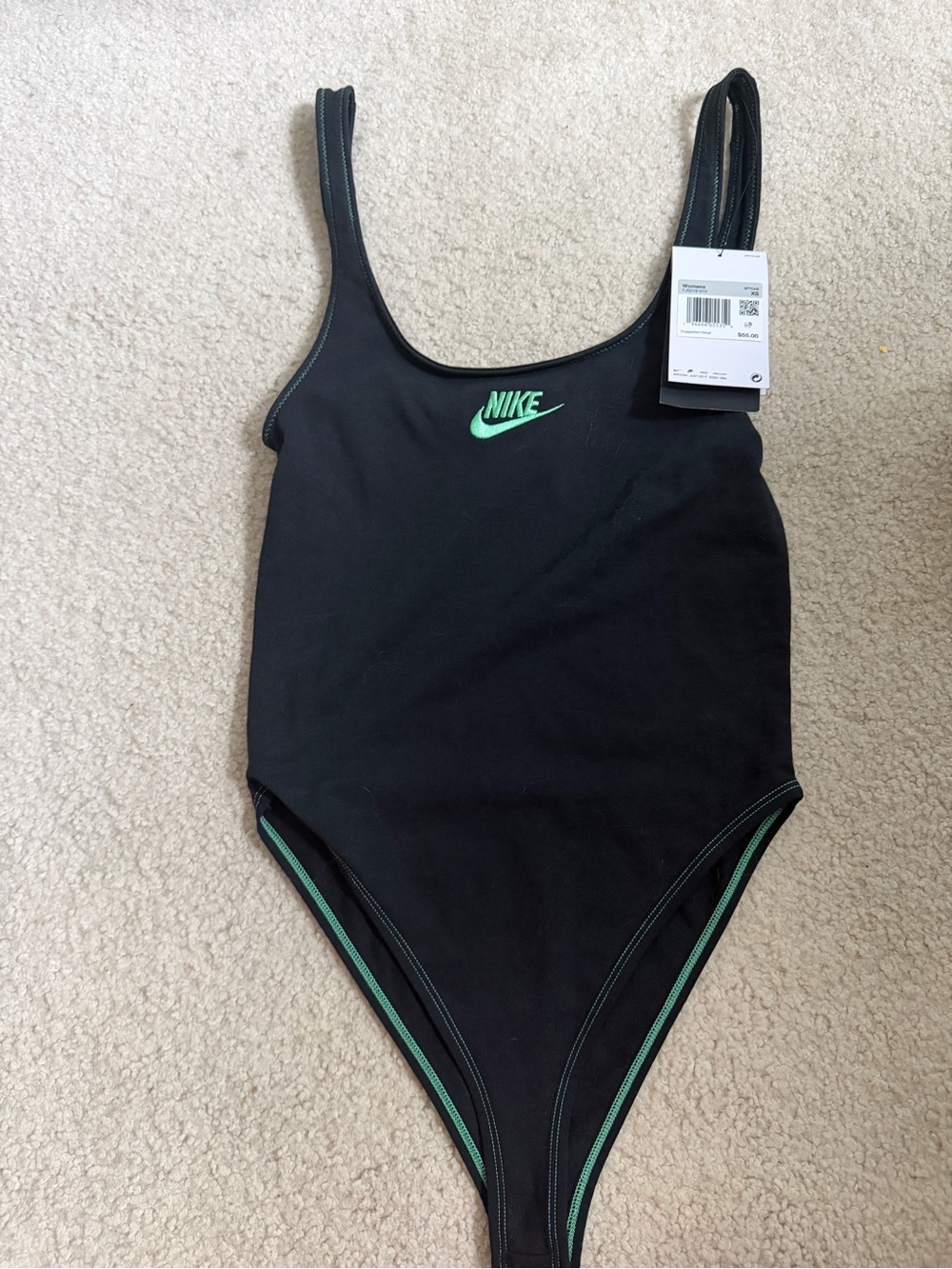 Nike Black Cotton One-Piece Bodysuit with Mint Logo